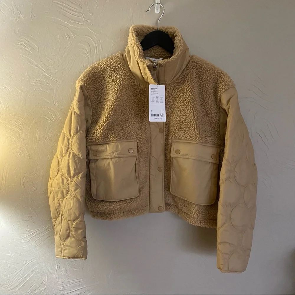 ATHLETA Tan Quilted Fleece Hybrid Sherpa Jacket - NEW - LARGE - Picture 5 of 13